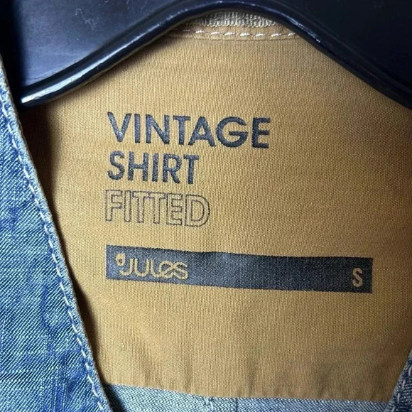 Jules stand collar denim shirt,men Small.cowboy, masculine,cotton,two tone - Picture 3 of 11